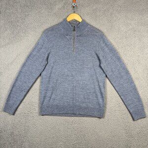 Raffi Sweater Mens Small Blue 1/4 Zip Pullover Extra Fine Merino Wool Regular